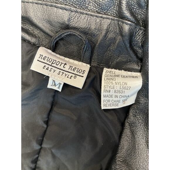 Vintage Newport News Leather Trench Coat Black Size M Long Classic Button Lined - Picture 7 of 7